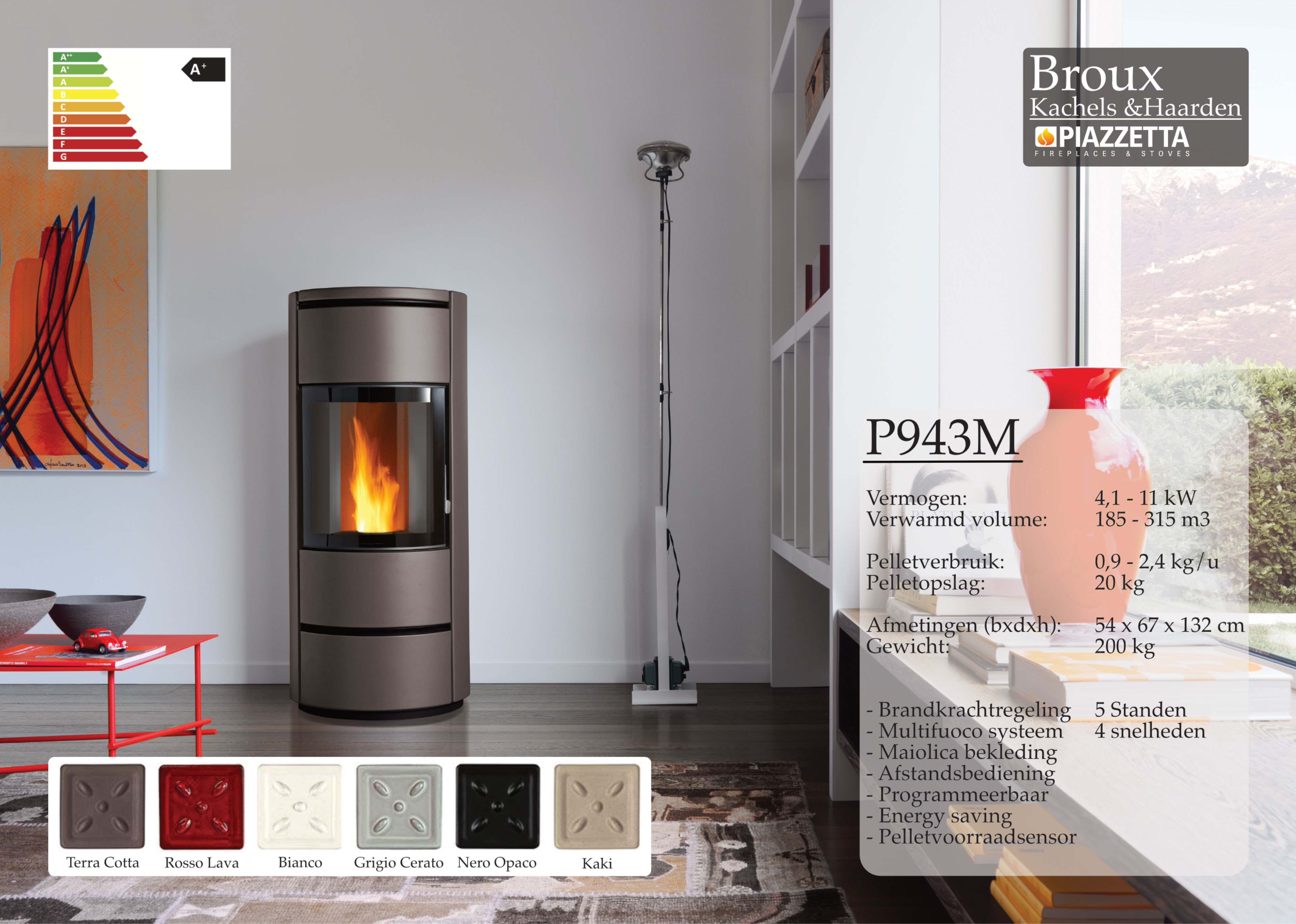 Pelletkachel Piazzetta P943M Terra Cotta